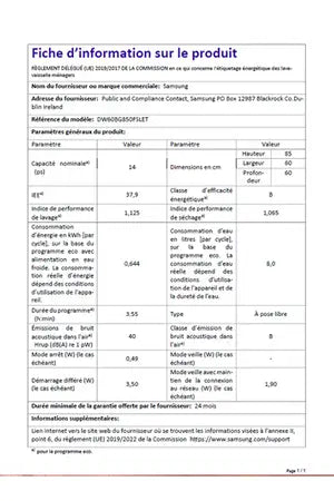 Lave-vaisselle pose libre Samsung DW60BG850FSL