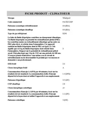 Climatiseur mobile Whirlpool PACB212HP