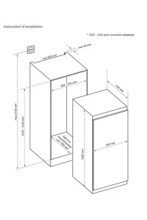 Réfrigérateur 1 porte De Dietrich DRL1247ES - ENCASTRABLE 123 CM