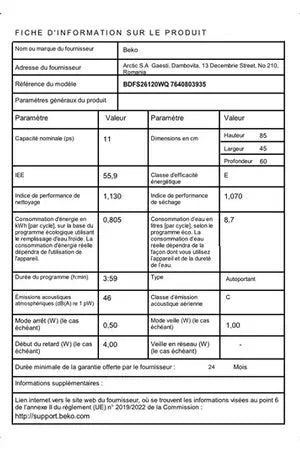 Lave-vaisselle pose libre Beko BDFS26120WQ
