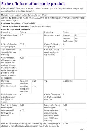 Sèche-linge pompe à chaleur Haier HD90-A3Q397U1-S