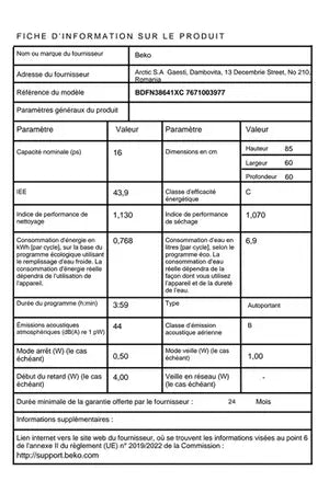 Lave-vaisselle pose libre Beko BDFN38641XC SAVE WATER