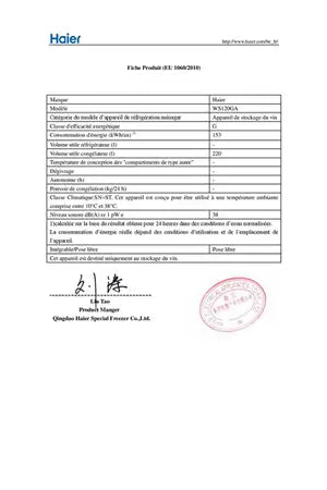 Cave de vieillissement Haier WS120GA - UBAYE ELECTROMENAGER