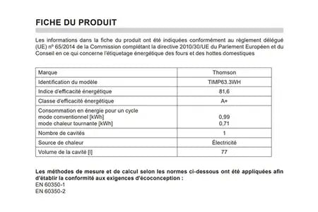 Cuisinière induction Thomson TIMP63.3WH - UBAYE ELECTROMENAGER