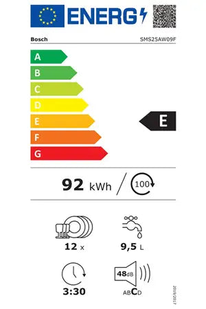 Lave-vaisselle pose libre Bosch SMS25AW09F 60 cm, Blanc