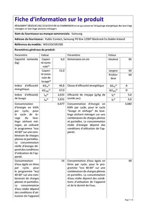 Lave-linge séchant Samsung WD11DG5B15BE