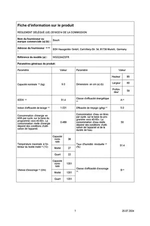 Lave-linge hublot Bosch WGG244ZSFR, Série 6
