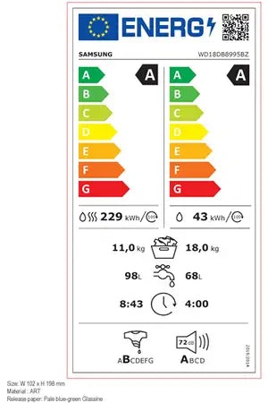 Lave-linge séchant Samsung Bespoke AI Laundry Combo WD18DB8995BZ