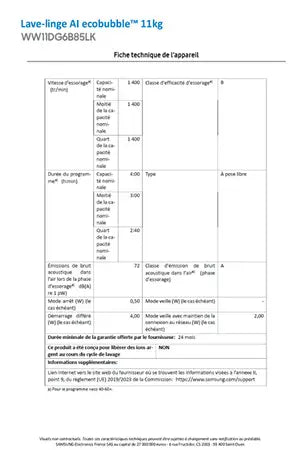 Lave-linge hublot Samsung WW11DG6B85LK BESPOKE AI