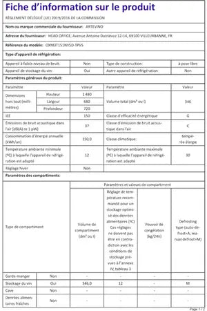 Cave multi-températures Artevino OXM3T151NVSD - UBAYE ELECTROMENAGER