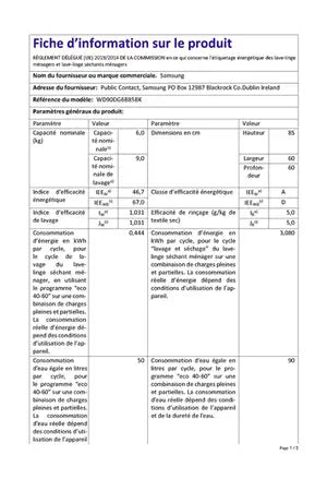 Lave-linge séchant Samsung WD90DG6B85BK - UBAYE ELECTROMENAGER