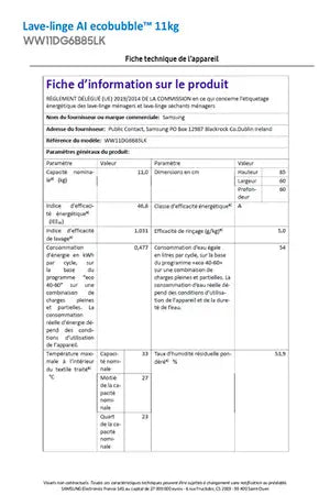 Lave-linge hublot Samsung WW11DG6B85LK BESPOKE AI