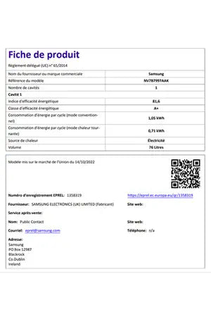 Four encastrable Samsung NV7B7997AAK BESPOKE DUAL COOK STEAM série 7