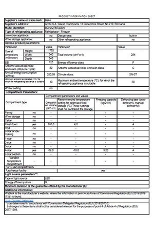 Refrigerateur congelateur en bas BEKO COMBINE ENCASTRABLE - BCNA275E32SN 178CM