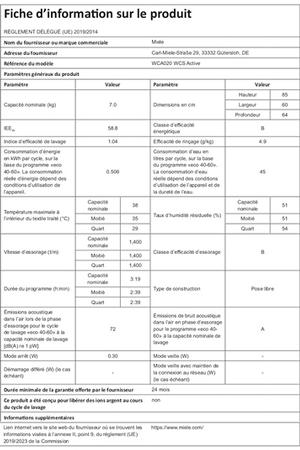 Lave-linge hublot MIELE WCA 020