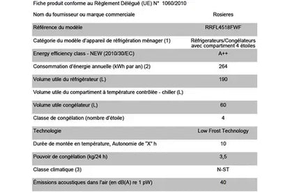 Réfrigérateur congélateur en bas Rosieres RRFL4518FWF - ENCASTRABLE 177 CM
