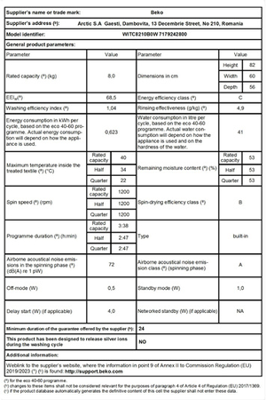 Lave-linge hublot BEKO ENCASTRABLE - WITC8210B0W