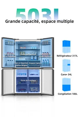 Réfrigérateur américain CHiQ Réfrigérateur américain CCD503NEIBE à portes multiples, 503 litres, compresseur à Inverter.