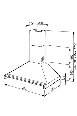 Hotte décorative murale Smeg 70CM INOX - KD70XE - UBAYE ELECTROMENAGER