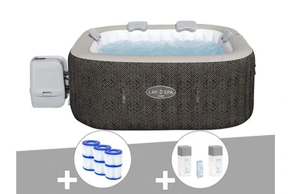 Spa gonflable BESTWAY KIT SPA GONFLABLE BESTWAY LAY-Z-SPA CABO CARRÉ HYDROJET 4/6 PLACES + 6 FILTRES + KIT DE TRAITEMENT AU BROME