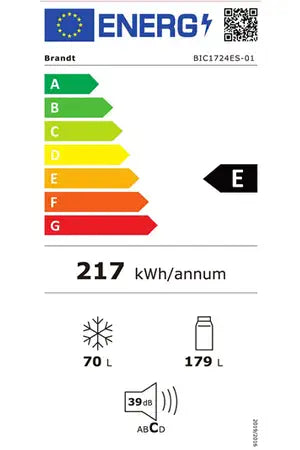 Réfrigérateur congélateur en bas Brandt BIC1724ES - ENCASTRABLE 179CM