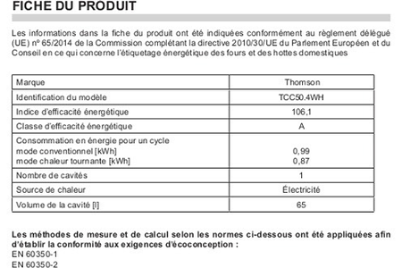 Cuisinière vitrocéramique THOMSON TCC51.4WH BLANC