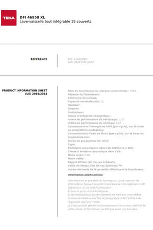 Lave-vaisselle pose libre Teka DFI46950XL- ENCASTRABLE 60CM