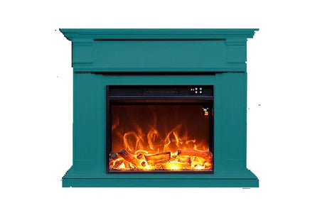 Cheminée électrique MPC MPC CAMINO CALDERA CHEMINÉE SUR PIED AVEC CADRE ET BRÛLEUR ÉLECTRIQUE 1500W, TURQUOISE