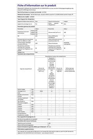 Cave de service Le Chai LMN480 - UBAYE ELECTROMENAGER