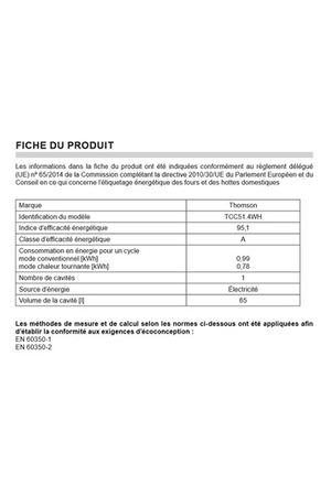 Cuisinière vitrocéramique THOMSON TCC51.4WH BLANC