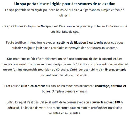 Spa gonflable NETSPA SPA PORTABLE SEMI-RIGIDE OCTOPUS OCTOGONAL BULLES 4-6 PLACES - NETSPA