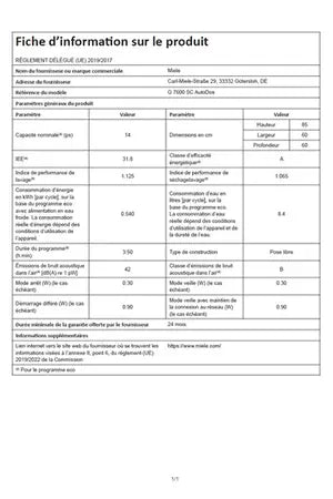 Lave-vaisselle pose libre Miele G7600 SC Autodos