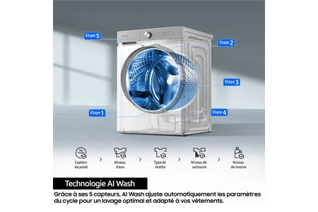 Lave-linge hublot Samsung WW90DB7U94GE BESPOKE AI - UBAYE ELECTROMENAGER