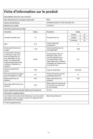 Lave-vaisselle pose libre Miele G7210 SC
