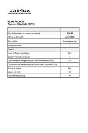 Gazinière Airlux AA65CMIX2 Faible profondeur - UBAYE ELECTROMENAGER
