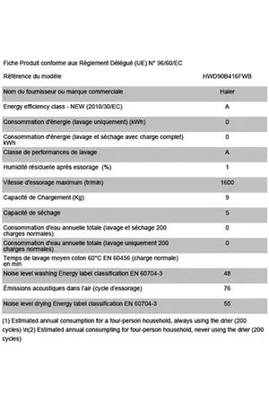 Lave-linge séchant Haier HWD90B416FWB-FR