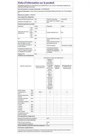 Cave de vieillissement La Sommeliere CTPNE147E - UBAYE ELECTROMENAGER