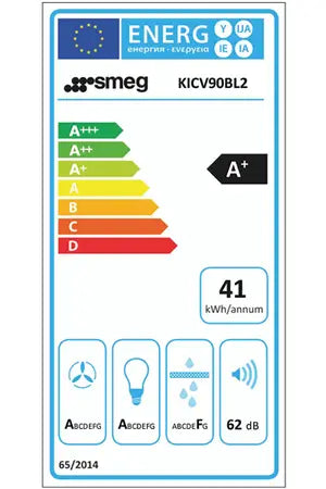 Hotte décorative murale Smeg KICV90BL2 - UBAYE ELECTROMENAGER