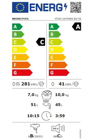 Lave-linge séchant Whirlpool FFDD1074489BVFR