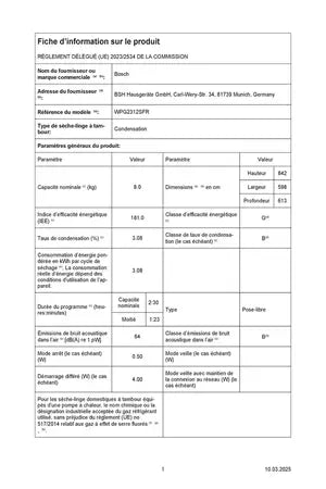 Sèche-linge à condensation Bosch SERENITY WPG2312SFR