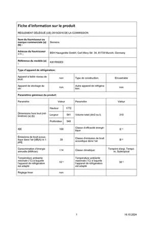 Réfrigérateur 1 porte Siemens ki81rnse0