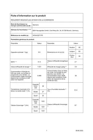 Lave-linge hublot Siemens WG44G2F1FR