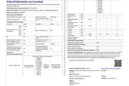 Réfrigérateur américain Lg GSLC40SWPE