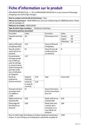 Sèche-linge pompe à chaleur Haier HD90-A2959R-FR