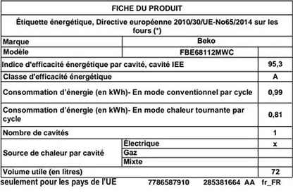 Cuisinière induction Beko FSE68112MWC - UBAYE ELECTROMENAGER