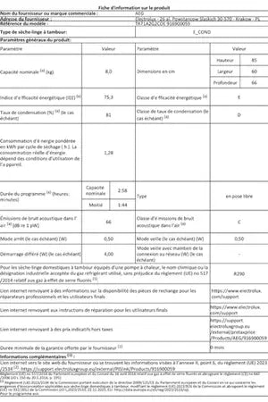 Sèche-linge à condensation Aeg TR71A2G2COE 8 kg