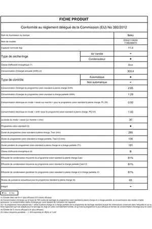 Sèche-linge pompe à chaleur Beko d3h211393w